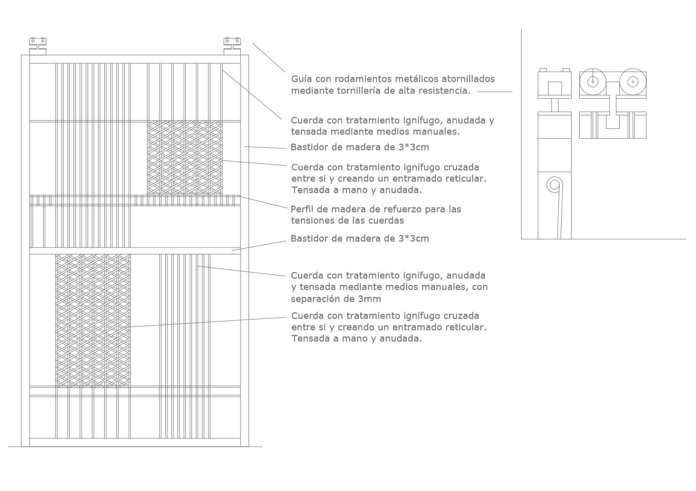 Detalle constructivo de los paneles separadores