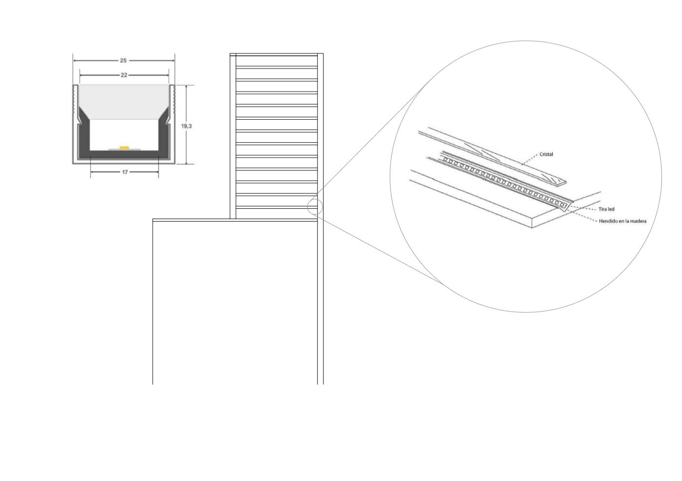 Detalle constructivo de las tiras LED empotradas en la escalera